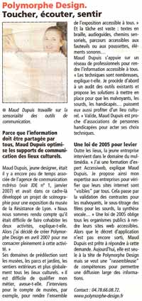 Article de presse : journal des entreprises Rhône - janvier 2008